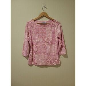 J McLaughlin Wavesong Top Signature Catalina Cloth Pink Floral Shirt Size L